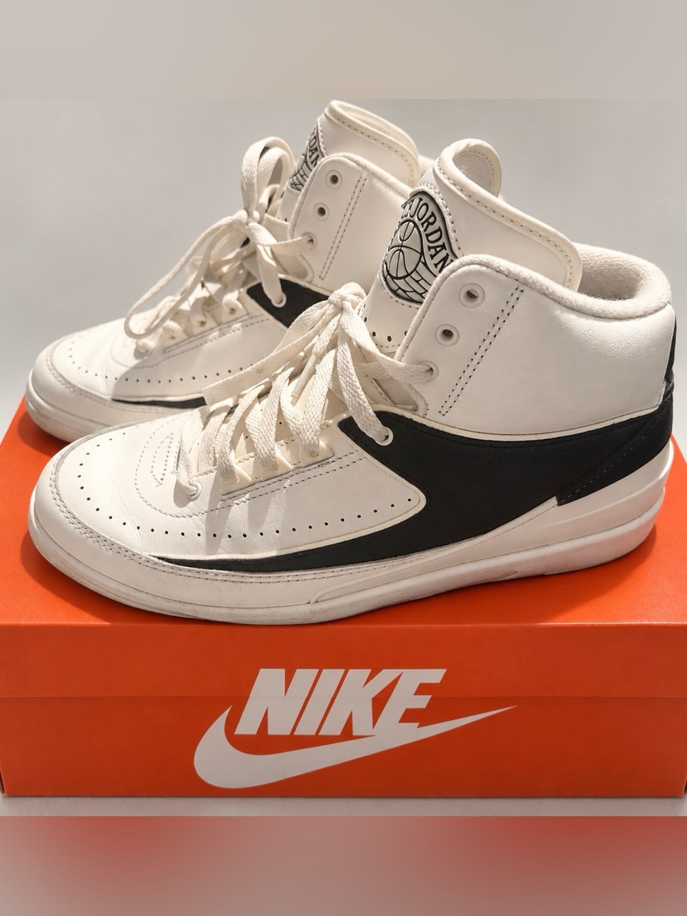 Air Jordan 2 Retro “Sail/Black” sneakers, style DX4400-100. Women’s 10.5 & Men 9